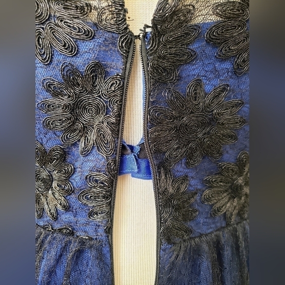 Aidan Mattox Blue Black Lace Tulle Sleeveless Evening Gown Maxi Dress Size 6 - Picture 9 of 13